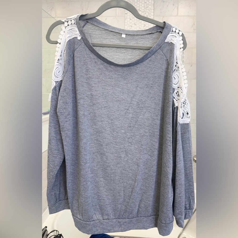 Gray Lace Shoulder Women's Top